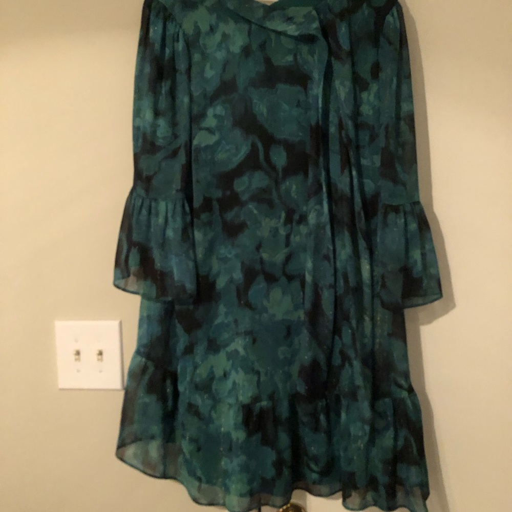 Calvin Klein Black and green dress with ribbon around neck size 16